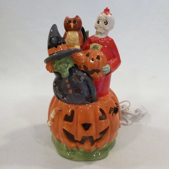 NEW 10” HALLOWEEN PUMPKIN WITCH SKELETON DRACULA CERAMIC ELECTRIC LAMP - Picture 5 of 16